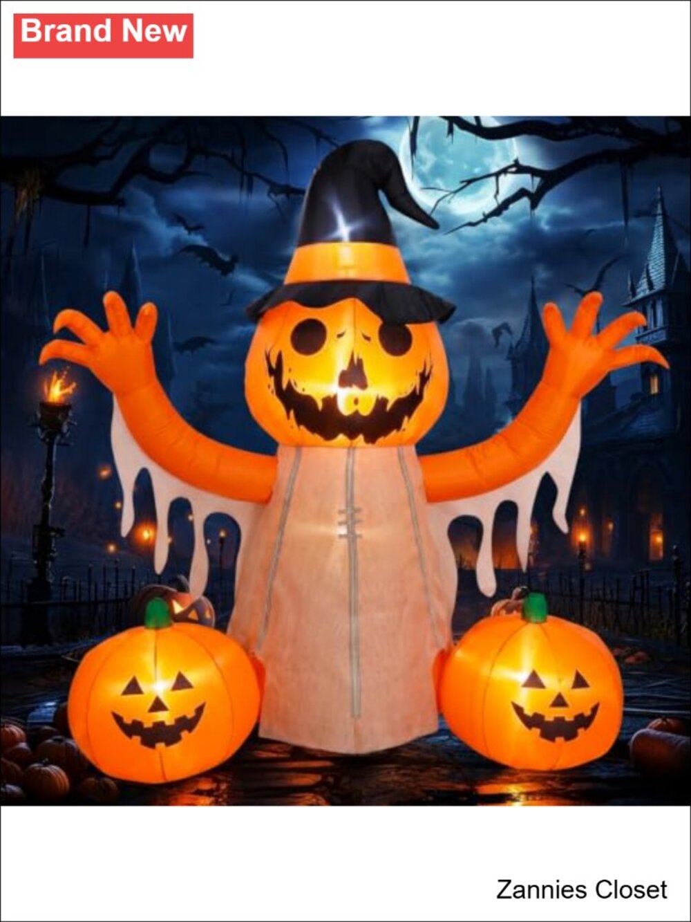 👻 8FT Halloween Inflatable Pumpkin Scarecrow LED Lighted Yard Decoration